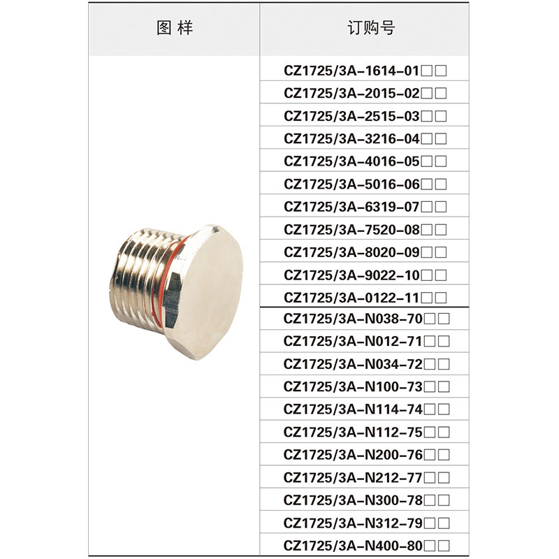 CZ1725-3A金属空塞堵头 