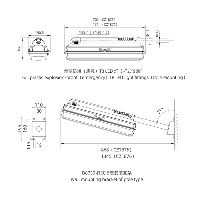 CZ1875、CZ1876 全塑防爆（应急）T8 LED 灯